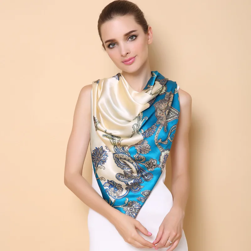 

New style Women's scarves geometry printing 100% silk Square scarf Suit Accessories Women's Scarves & Wraps