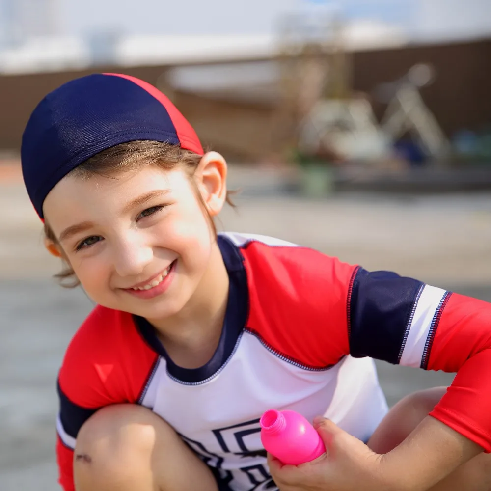 

3-piece Set Boy's Swimwear Swimsuit Kids Swimming Suit Rash Guard UV Protection Long Sleeve UPF50+ Long Sleeve Shirt Trunks Cap
