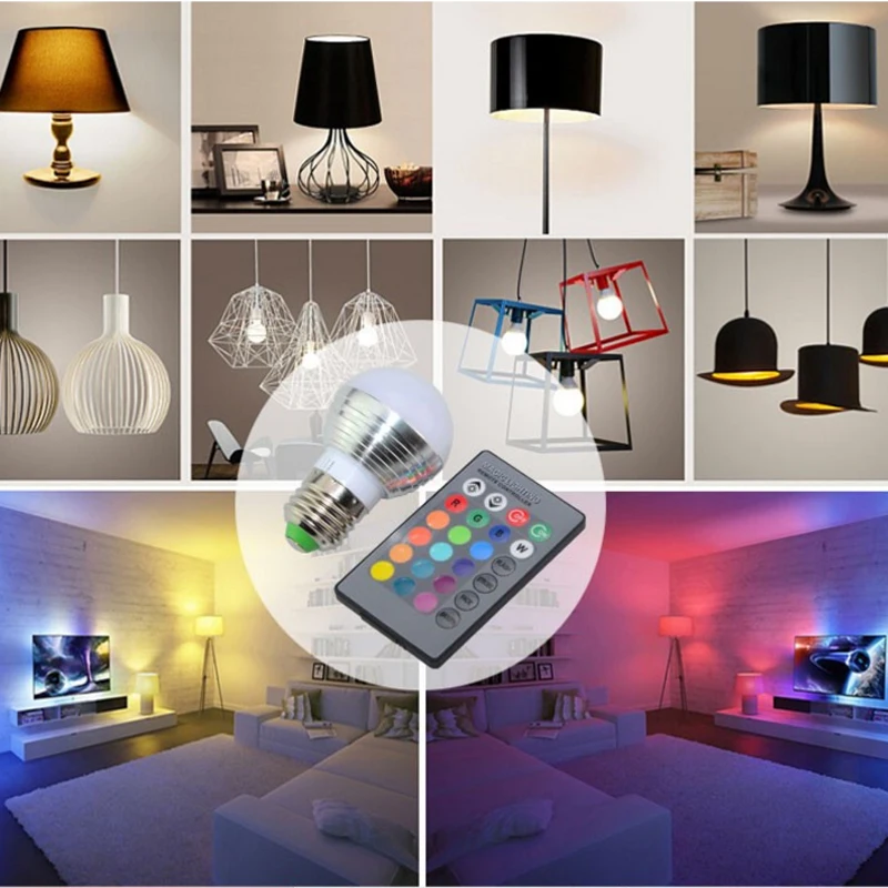 Светодиодный RGB лампа E27 E14 GU10 85-265V MR16 12V светодиодный сменный RGB светильник 3 Вт 5 Вт 7 Вт волшебный праздничный светильник ing+ пульт дистанционного управления