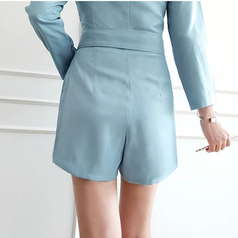 

2019 Vintage Sashes Women Playsuit Spring Autumn Pockets Buttons Rompers Short Jumpsuit Office Ladies Overalls Korean