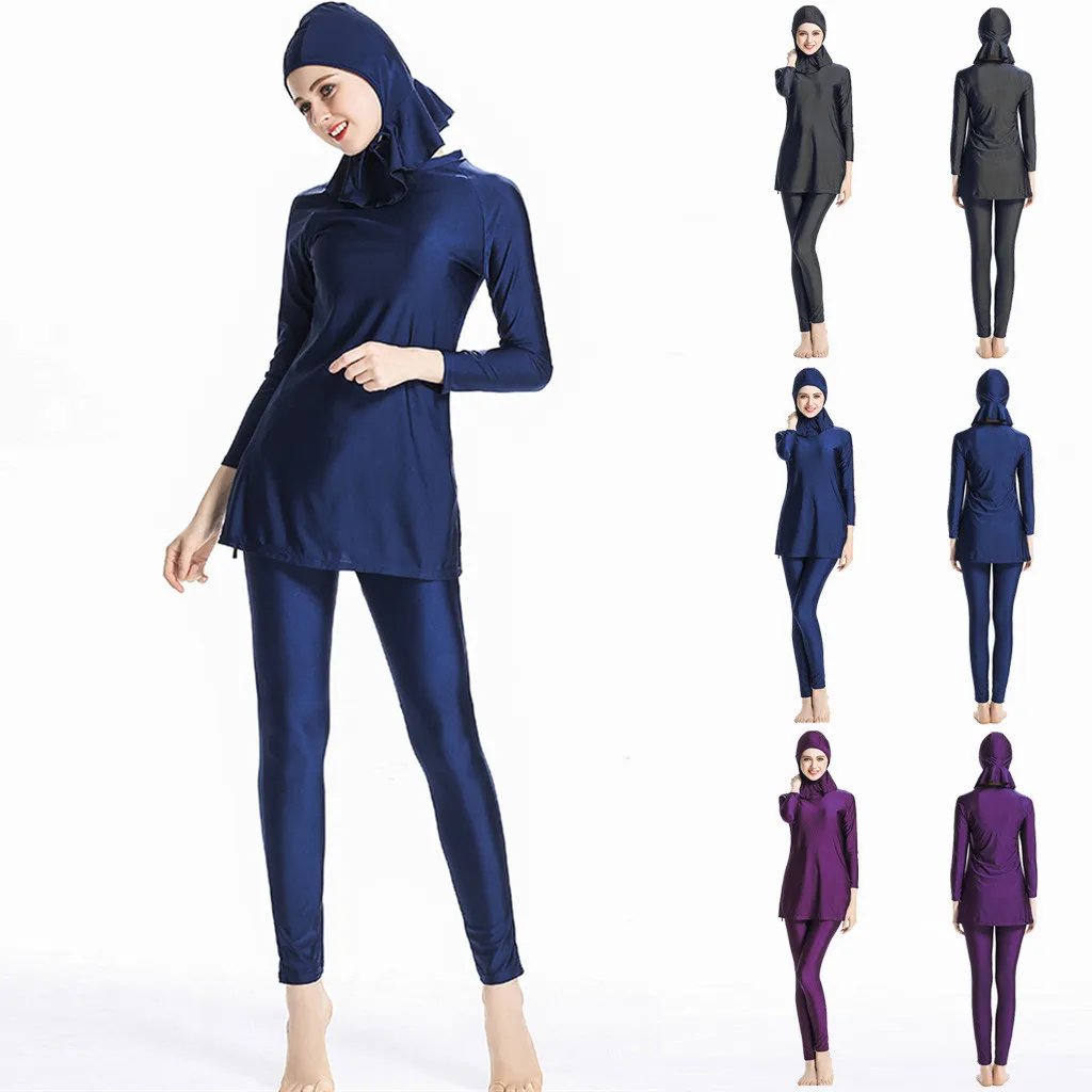 Женские летние мусульманские 3 предмета с шарфом пляжный костюм одноцветное Цвет