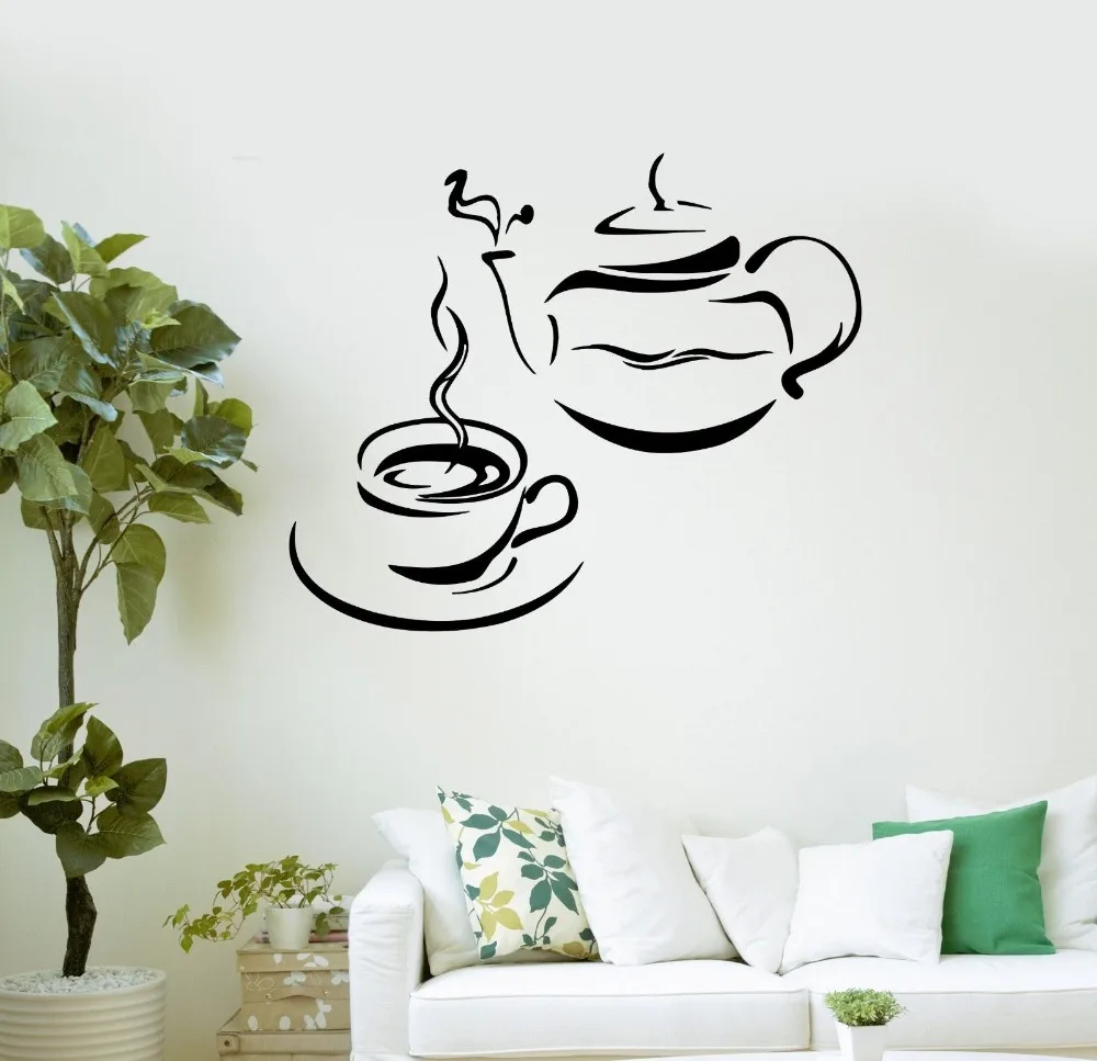 Wall Sticker For Kicthen Room Decoration Coffee Cup Logo Decals Dining Vinilos adesivo paredes ES-106 | Дом и сад