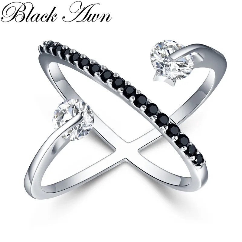 

New Romantic 925 Sterling Silver Fine Jewelry Engagement Black Spinel Engagement Ring for Women Anillos Mujer G044