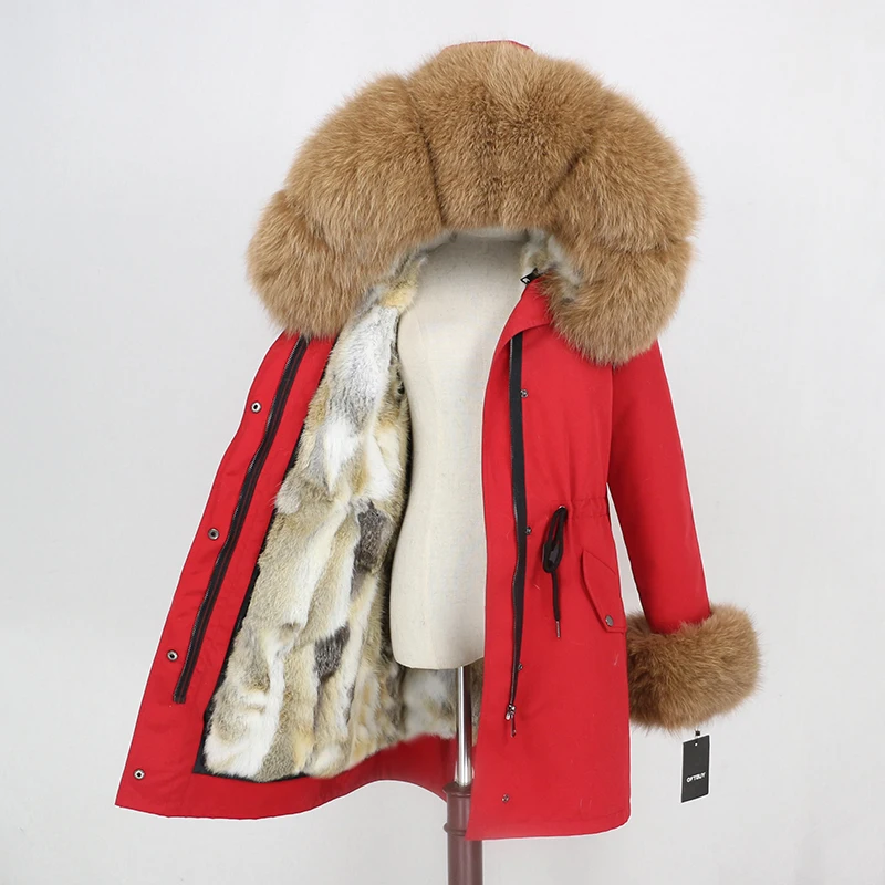 red camel OFTBUY, зимняя куртка для женщин, натуральный мех, пальто, водонепроницаемая парка, натуральный Лисий мех, воротник, манжеты, мех кролика, подкладка, верхняя одежда, съемная, Новинка - Цвет: red camel