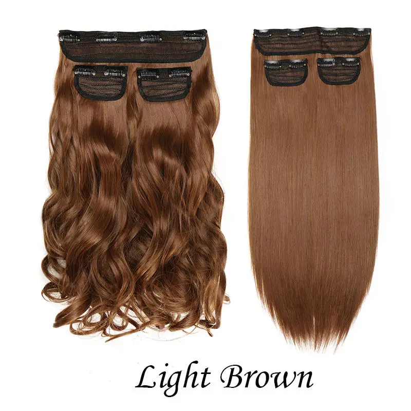 light brown s-noilite 3pc/Set 190G Long Synthetic Hair Clip In Hair Extension Heat Resistant Hairpiece Natural Straight Wavy Curly Fake Hair - Цвет: light brown