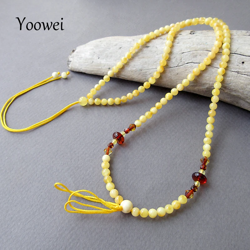 Yoowei натуральный янтарь Цепочки и ожерелья 4 мм круглый крем Мёд бисер diy