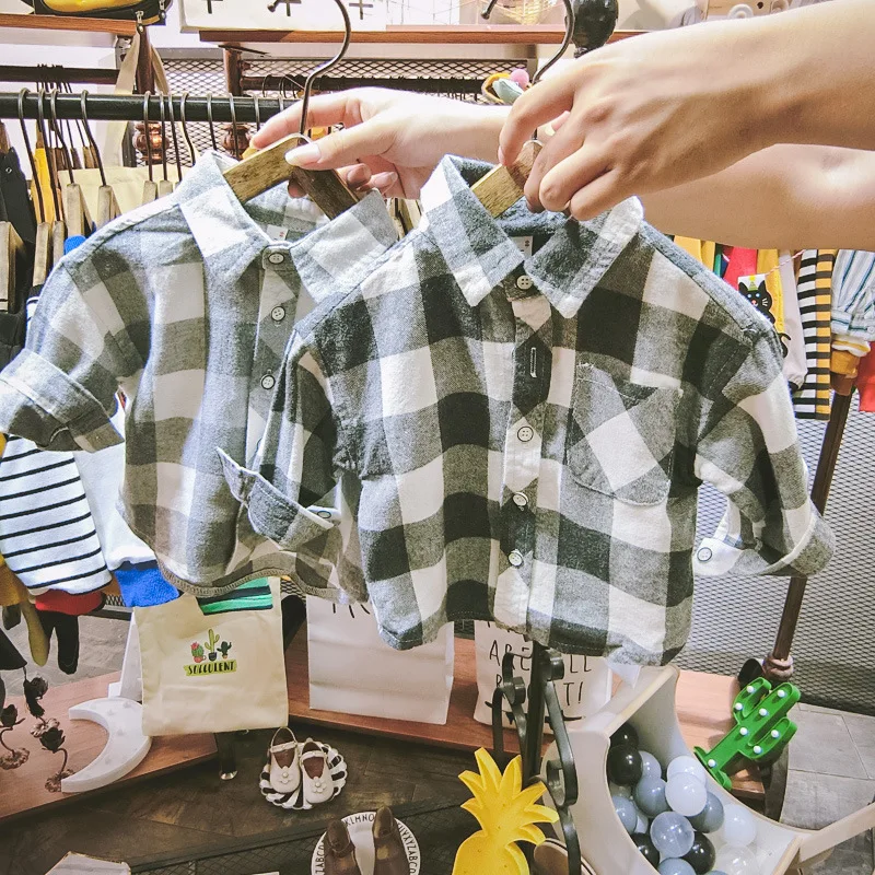 Новинка весны 2019 повседневная клетчатая рубашка для мальчиков и девочек два