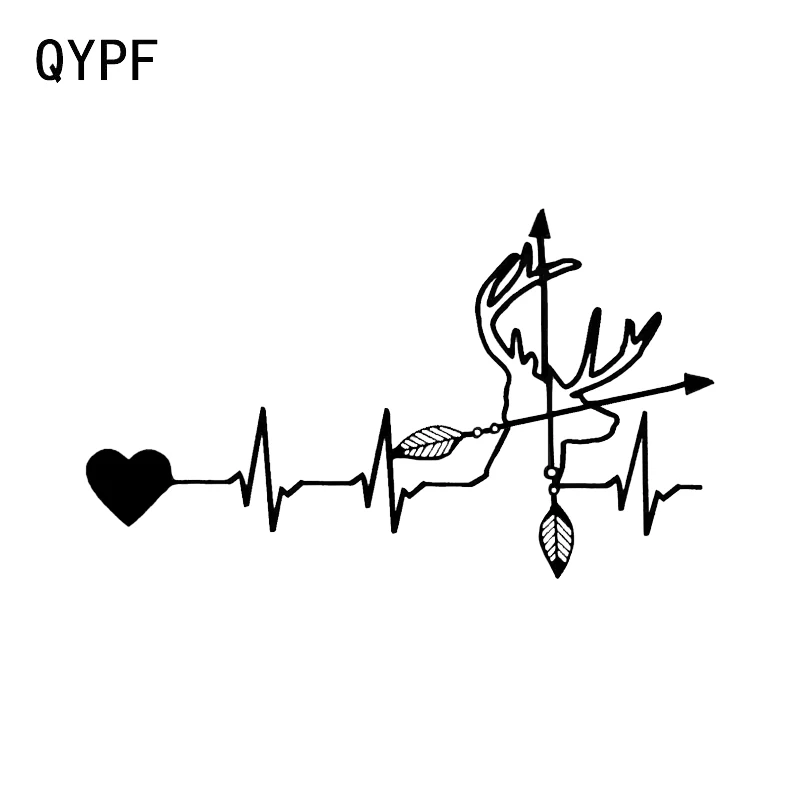 Наклейка на автомобиль QYPF 15.7*9.2CM с интересным сердцебиением оленя при охоте на оленей и лукострельной декорацией, виниловая, силуэт движения экстремальный C16-1766.