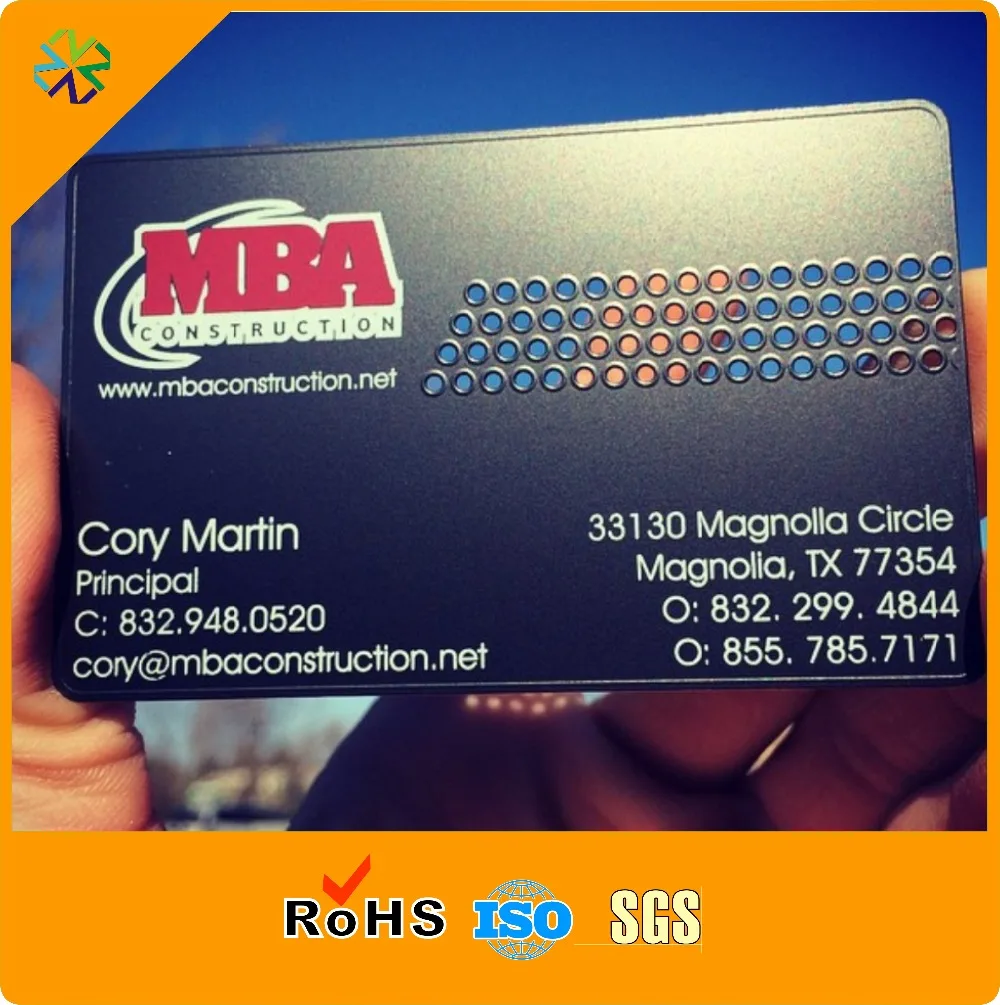 Factory price customized cutting out matte black metal business card