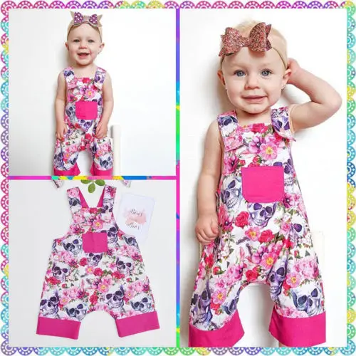 Новый Модный комбинезон с цветочным принтом и в виде черепов для маленьких