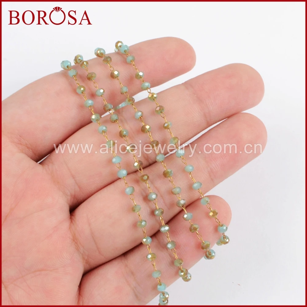 BOROSA 3 мм синие и желтые стеклянные бусины цепи Розария для Drusy ожерелье DIY