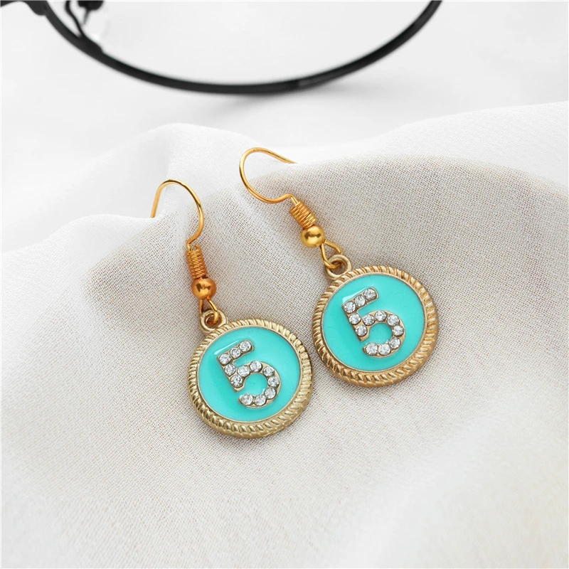 Модные серьги подвески с цифрами 5 модные женские Стразы милые