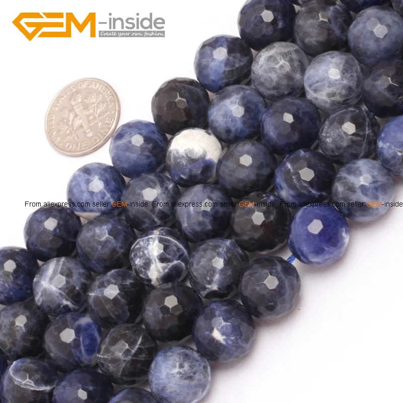 Бусины из натурального камня 4-12 мм Круглые граненые бусины содалита для