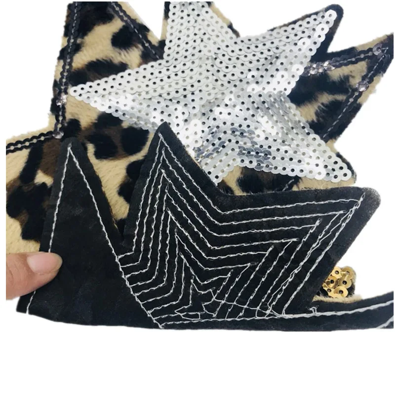Вышитые блестки GUGUTREE большие звездочки нашивки с леопардовым принтом