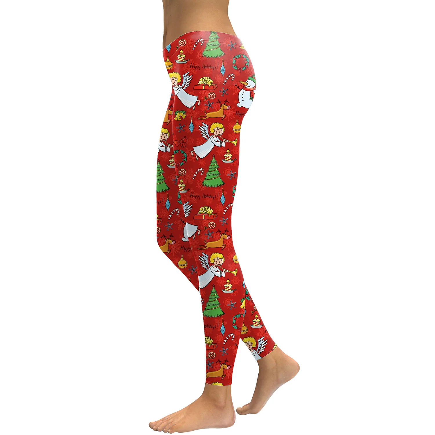JIGERJOGER 2017 autumn winter Red Christmas Angel Leggings Women's plus size Reindeer Snowman Print Skinny Stretchy Pants Tights | Спорт и