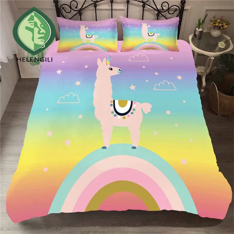 

HELENGILI 3D Bedding Set Cartoon Alpaca Print Duvet Cover Set Bedclothes with Pillowcase Bed Set Home Textiles #YT-10
