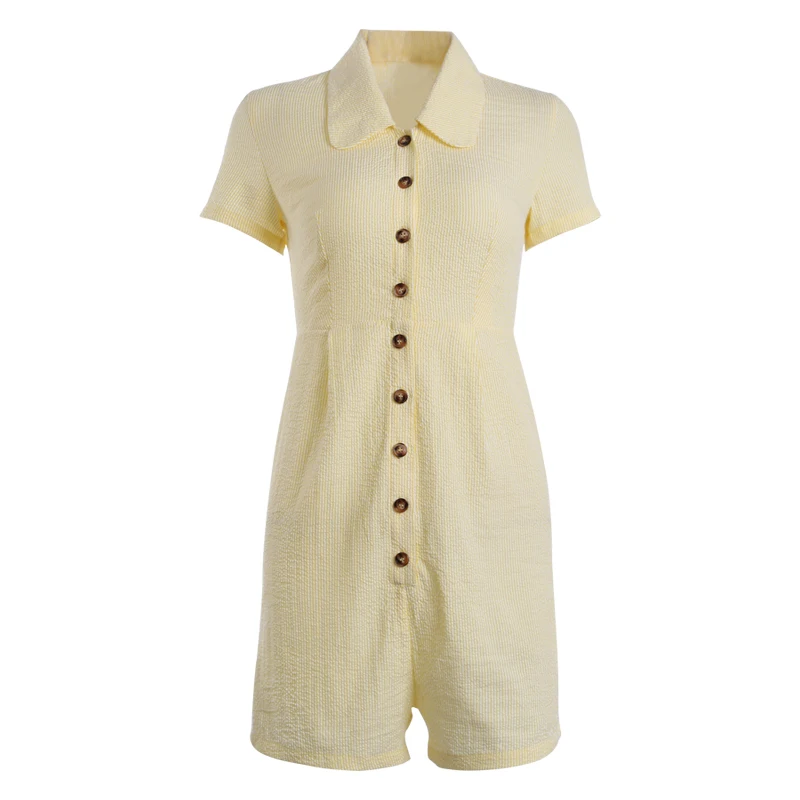 Yellow WannaThis, летний игровой костюм с коротким рукавом, в полоску, на пуговицах, Повседневный, удобный, с отложным воротником, женская одежда, новинка - Цвет: Yellow