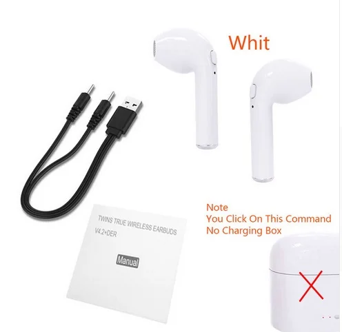 white no charger I7s TWS с зарядным устройством Bluetooth наушники беспроводные наушники гарнитуры стерео в уши коробка для наушников для ios и Android - Цвет: white no charger