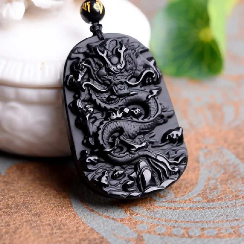 Прямая поставка черный обсидиан ожерелье с кулоном дракона мужской женский