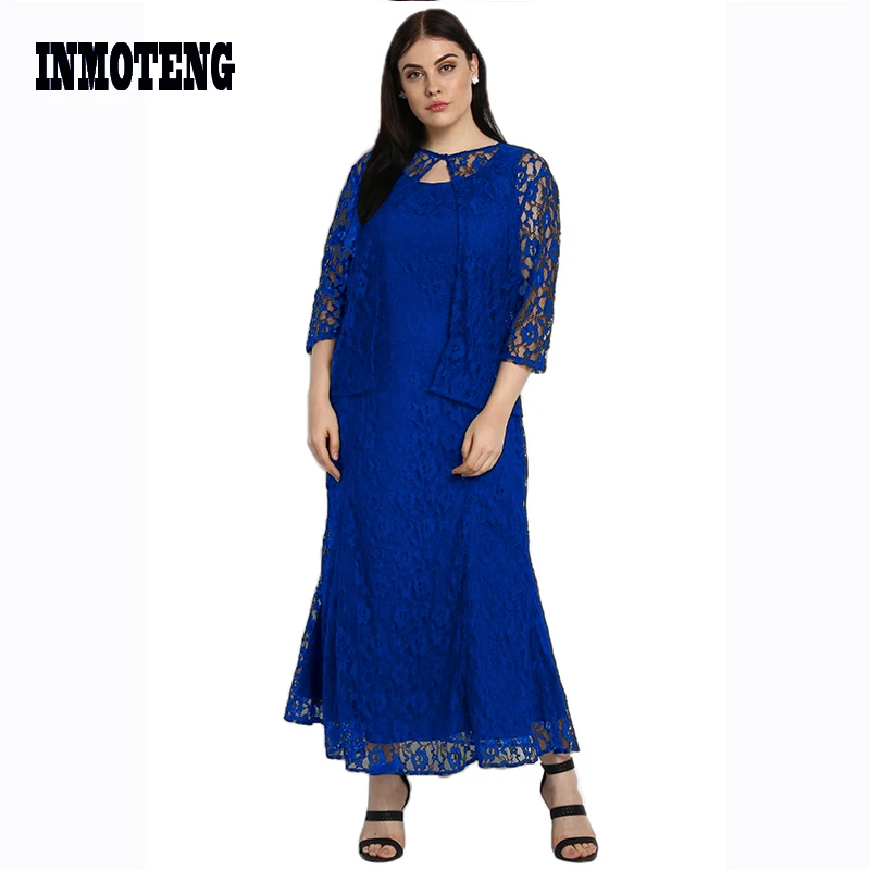 Женское кружевное платье с цветочным принтом INMOTENG синее/Черное Платье макси