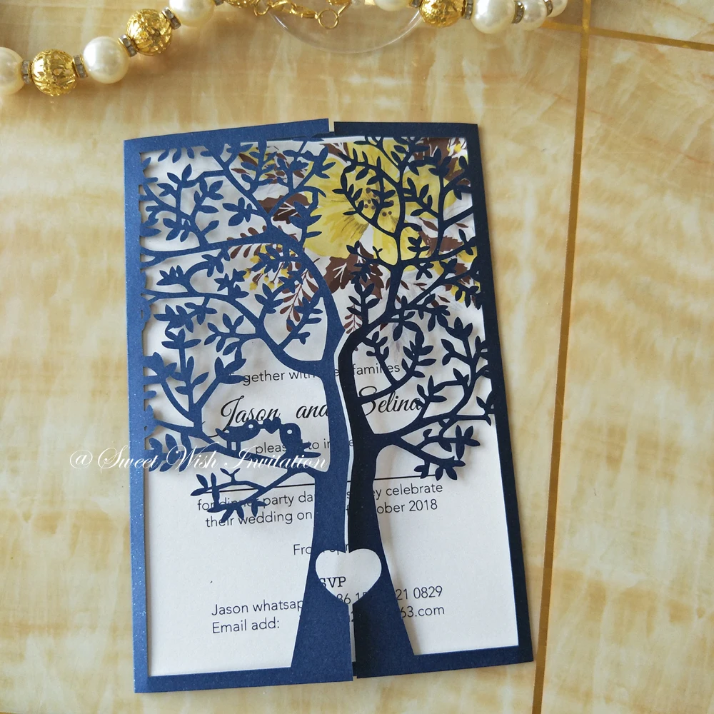 50 шт. свадебные пригласительные открытки с лазерной гравировкой Love Tree 2018 милые