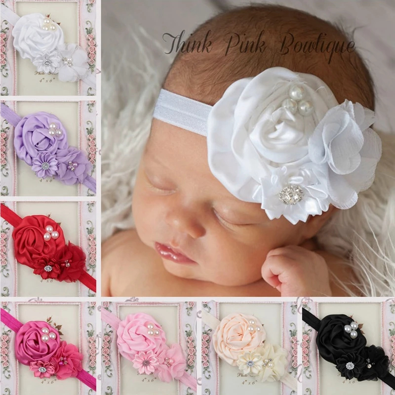 Детская повязка на голову для маленьких девочек со стразами и Жемчужная роза