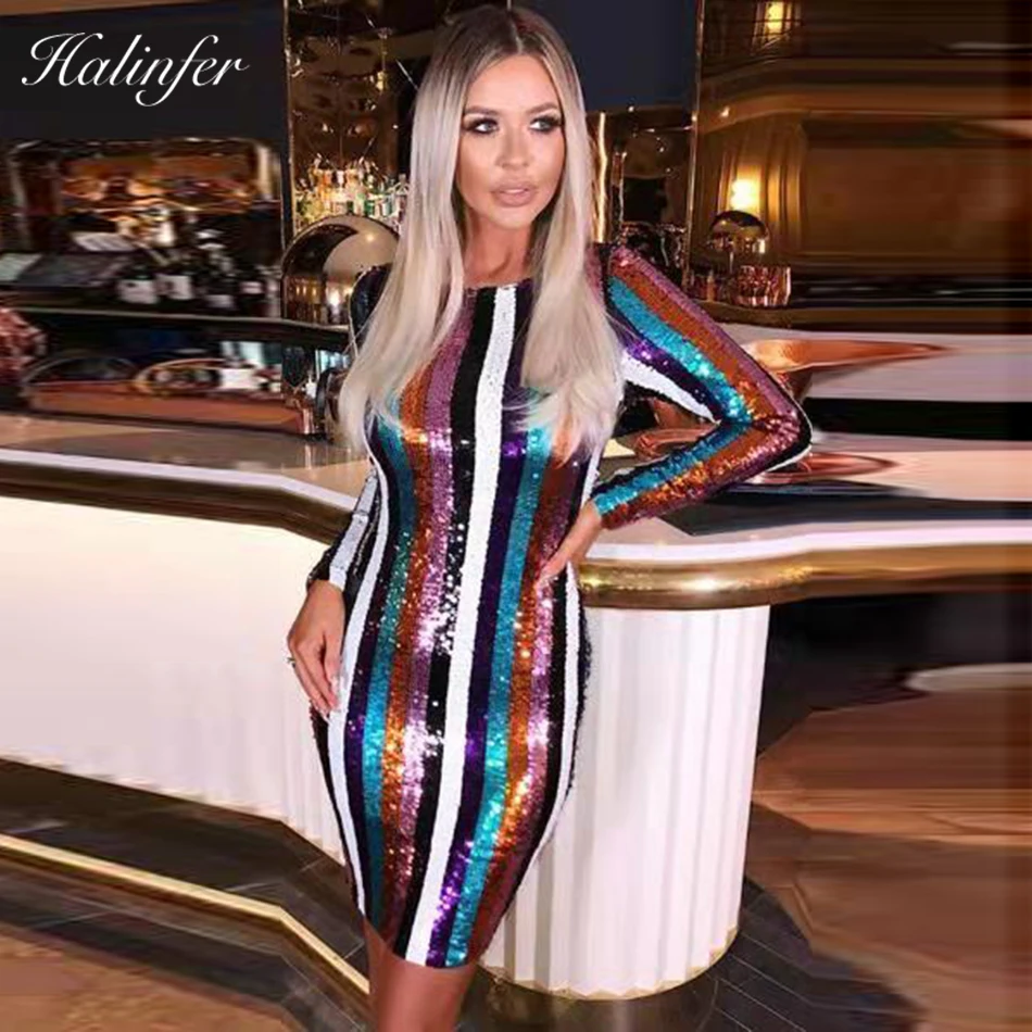 Halinfer Новинка 2018 года летнее женское платье Сексуальная bodycon многоцветный