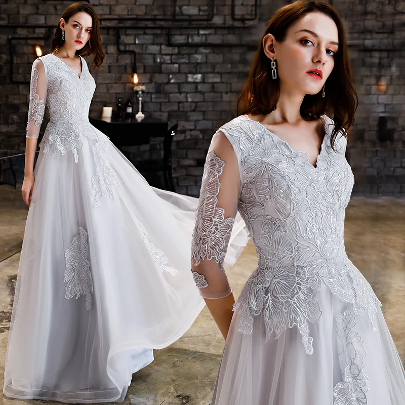Женское вечернее платье до пола SSYFashion длинное темно синее кружевное с