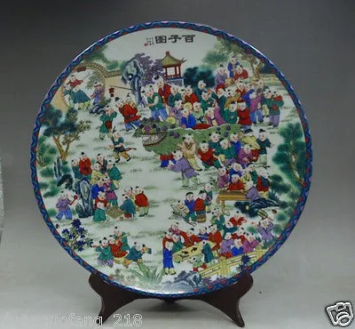 

10 inch Chinese Famille Rose hand-painting 100 child diagram Porcelain big Plate