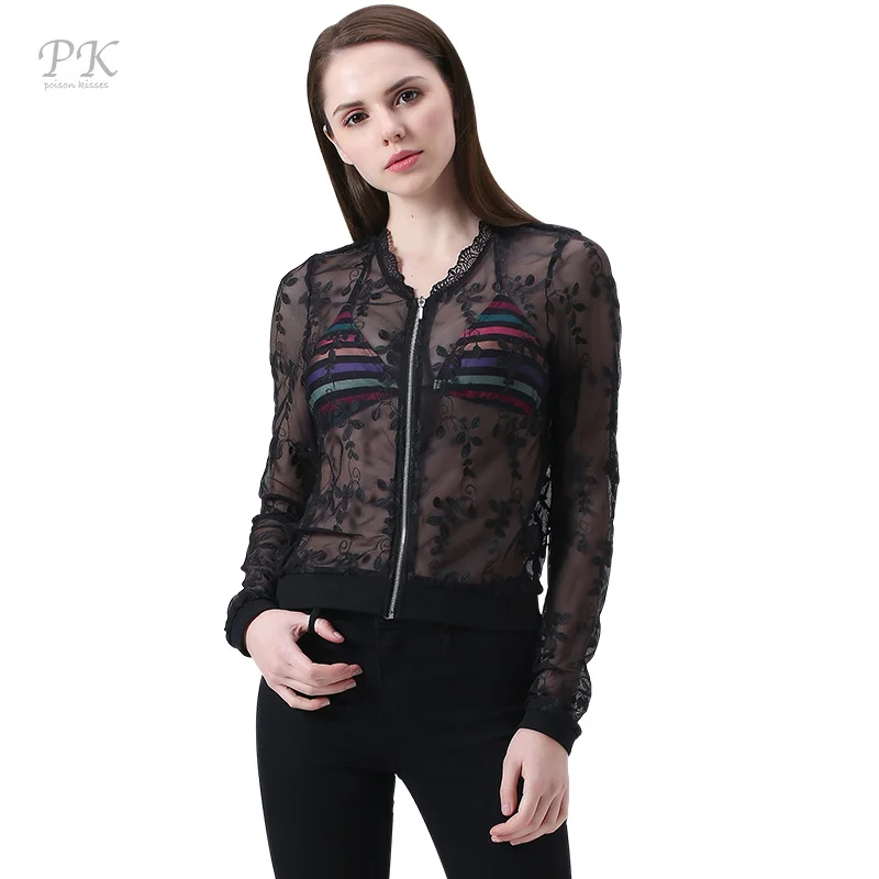 PK Просвечивающая вышивка куртки бомберы болеро для женщин весна 2017 женский