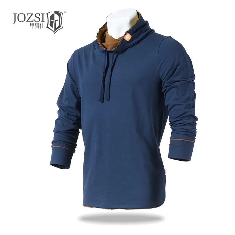 JOZSI out door High niecked Повседневная мужская футболка 100% хлопок с длинным рукавом для