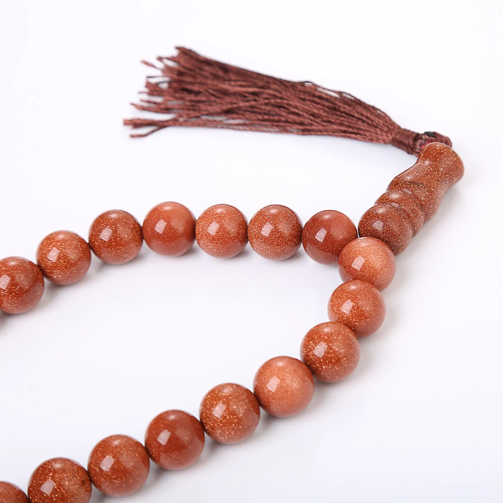 Yumten Goldstone Muslim Rosary Gemstone Prayer Islam Tespih 33 Tibetaanse Natural Stone Beads Jewelry Tassel Accessories | Украшения и