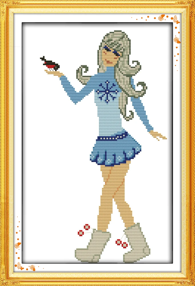 4 season skirt cross stitch kit girl cross-stitch set 18ct 14ct 11ct count print canvas stitches embroidery handmade supplies | Дом и сад