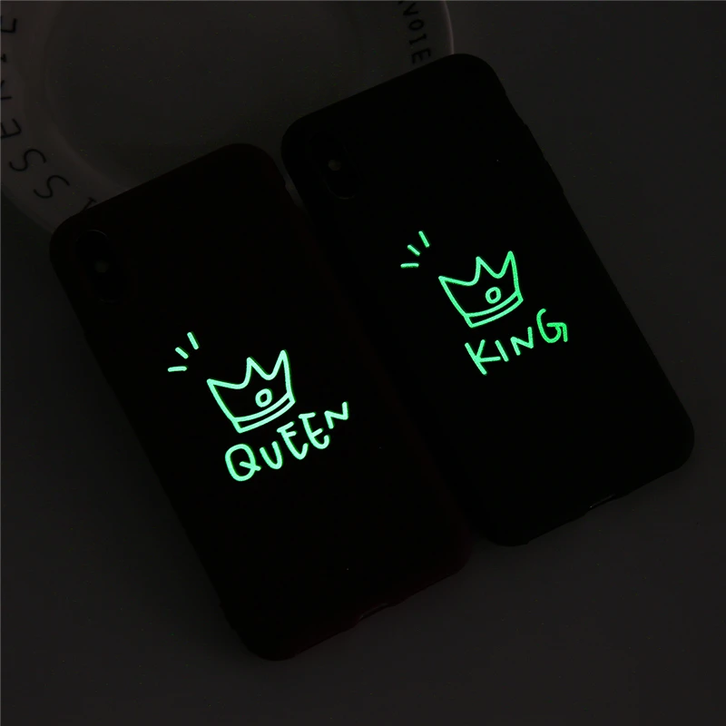 Moskado, мягкий светящийся чехол для телефона s, для iphone 6, 6 S, 7, 8 Plus, XS Max, XR, X, силиконовый чехол для задней панели KING QUEEN, Feather, Love Heart