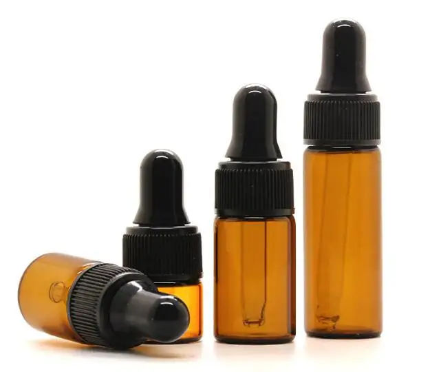 

100pcs 1ml / 2ml / 3ml / 5ml Empty Amber Glass Dropper Bottles Pipette With cover for Essential Oil