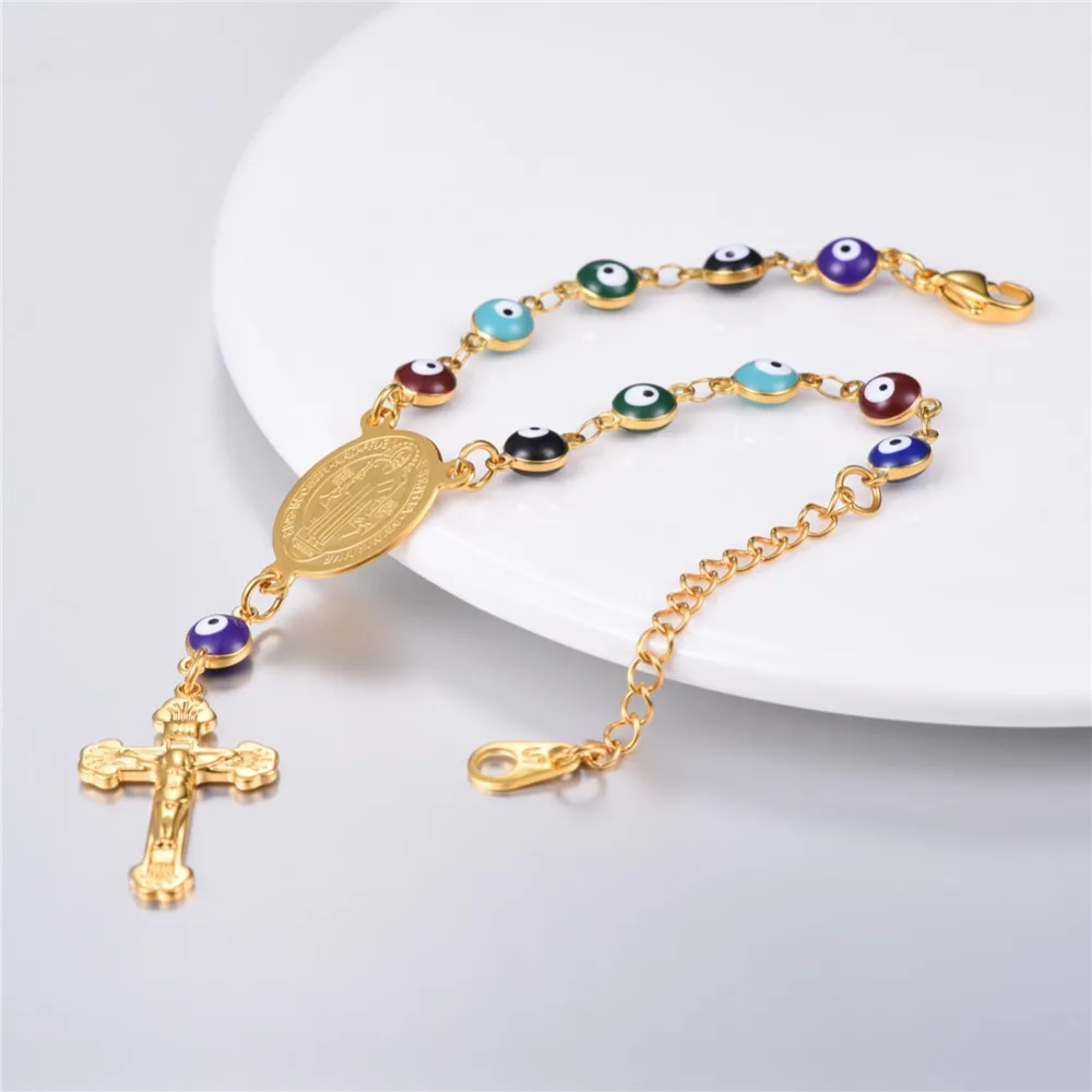 U7 Цветной Дурной Глаз Браслет С Подвеской Крест Для Женщин Ювелирные Изделия Из