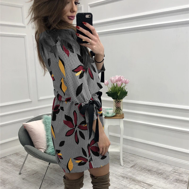 Женское платье с цветочным принтом Fanbety повседневный Мини Сарафан круглым