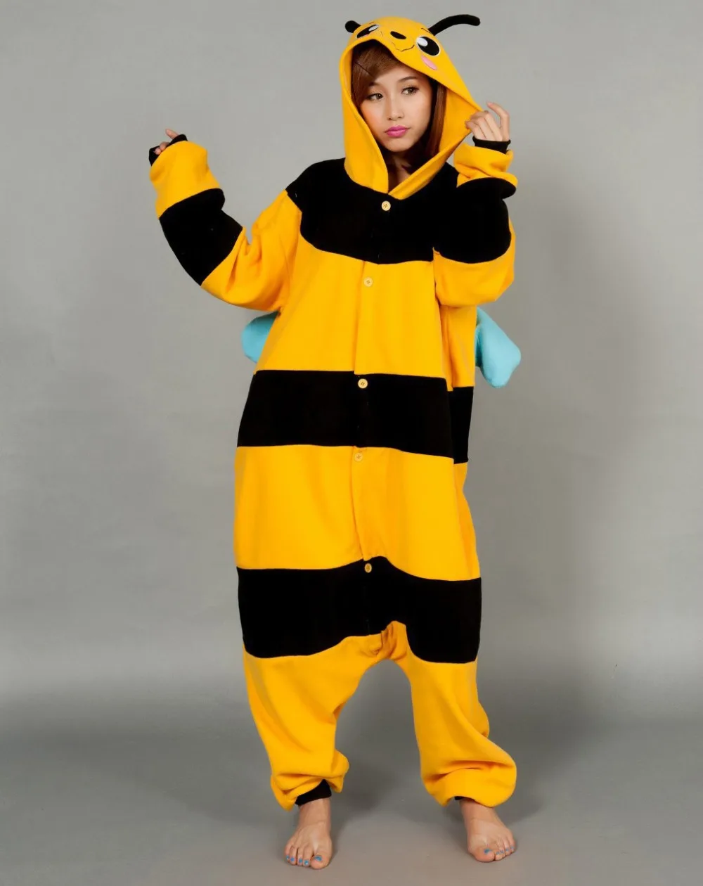 

Fashion Anime Pyjama Onesie Animal Hooded Long Sleeve Cosplay Costomes for Adult Unisex Homewear Bee Sleepwear