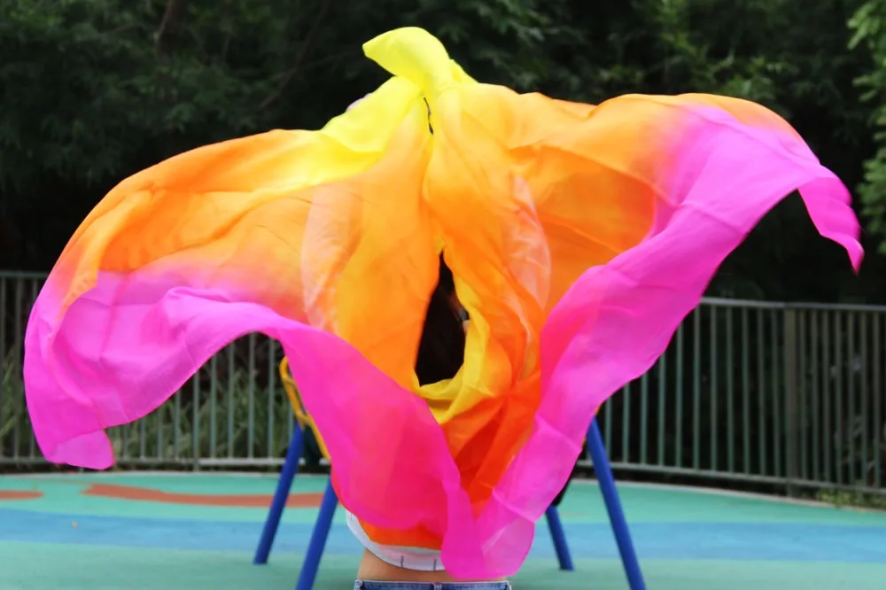 

2016 design 100% real silk belly dance veil,cheap dance veils,tari perut kostum veil wholesale yellow +orange +rose