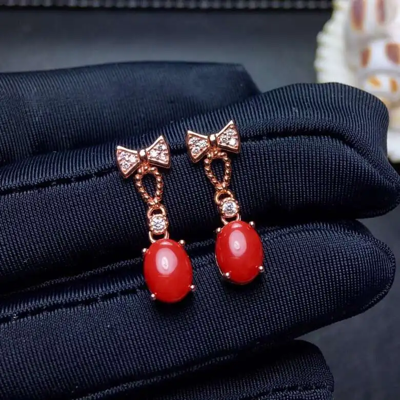 

Серьги-подвески женские из серебра 925 пробы с натуральным красным кораллом