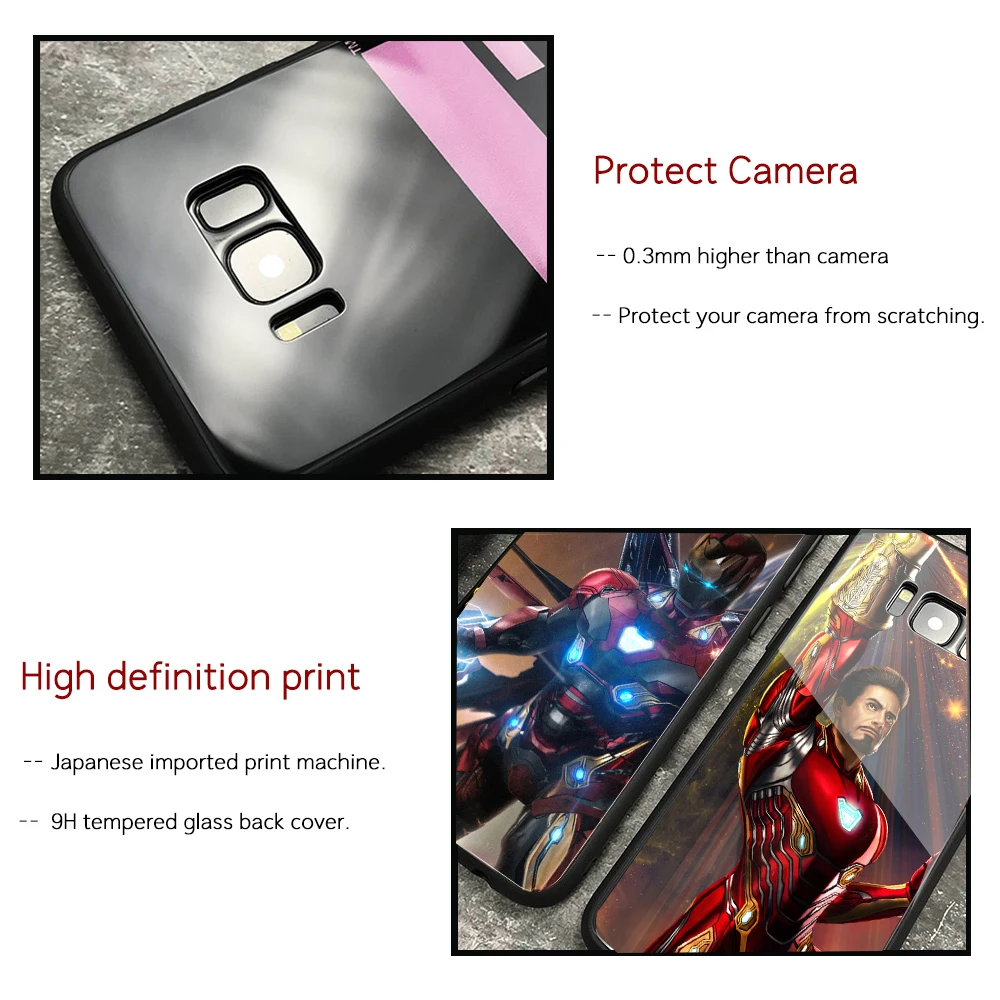 For samsung s10 plus case Glass back cover Marvel ironman for Samsung Galaxy S8 S9 S10 S20 Note 8 9 10 S10e ultra |