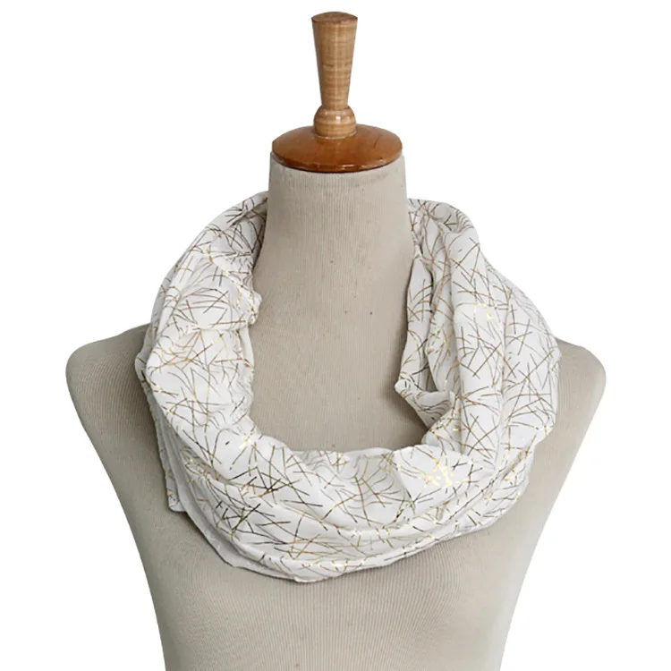 Новые модные хлопковые полосатые шарфы Bronzing Circle Loop Женский бесконечный шарф