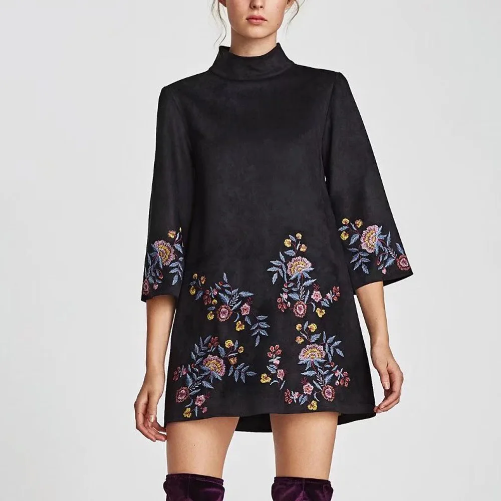 Shegetit зима Винтаж цветочный Вышивка мини-платье Для женщин Vestido Flare рукавом Ретро