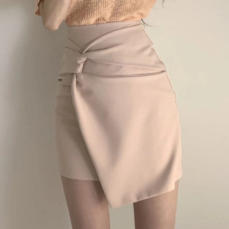 Твердые крест-накрест высокая Талия Bodycon женская юбка нерегулярная Мини-Юбка