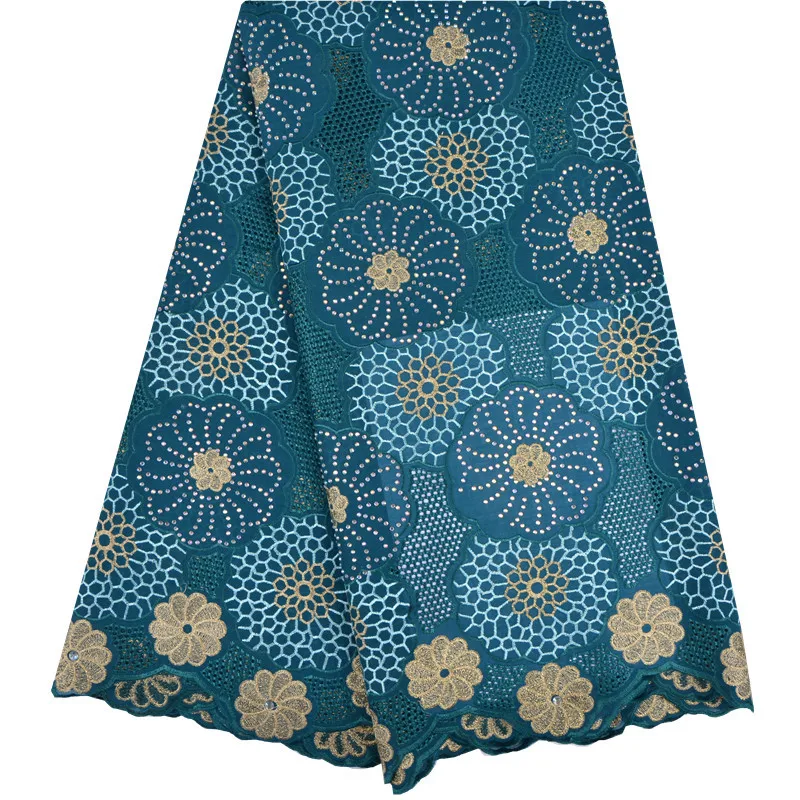 2018 5 ярдов Высококачественная Африканская Хлопковая кружевная ткань небесно