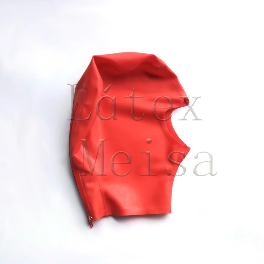 

Latex hoods adult's rubber masks open nose and mouth in red color with back zip