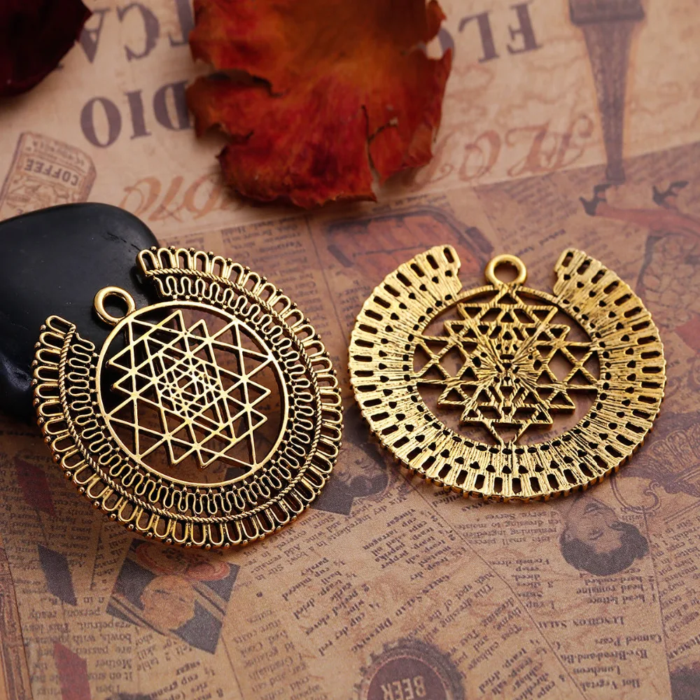 8 сезонов цинковый сплав Sri Yantra медитация подвески круглые золотые тона античные