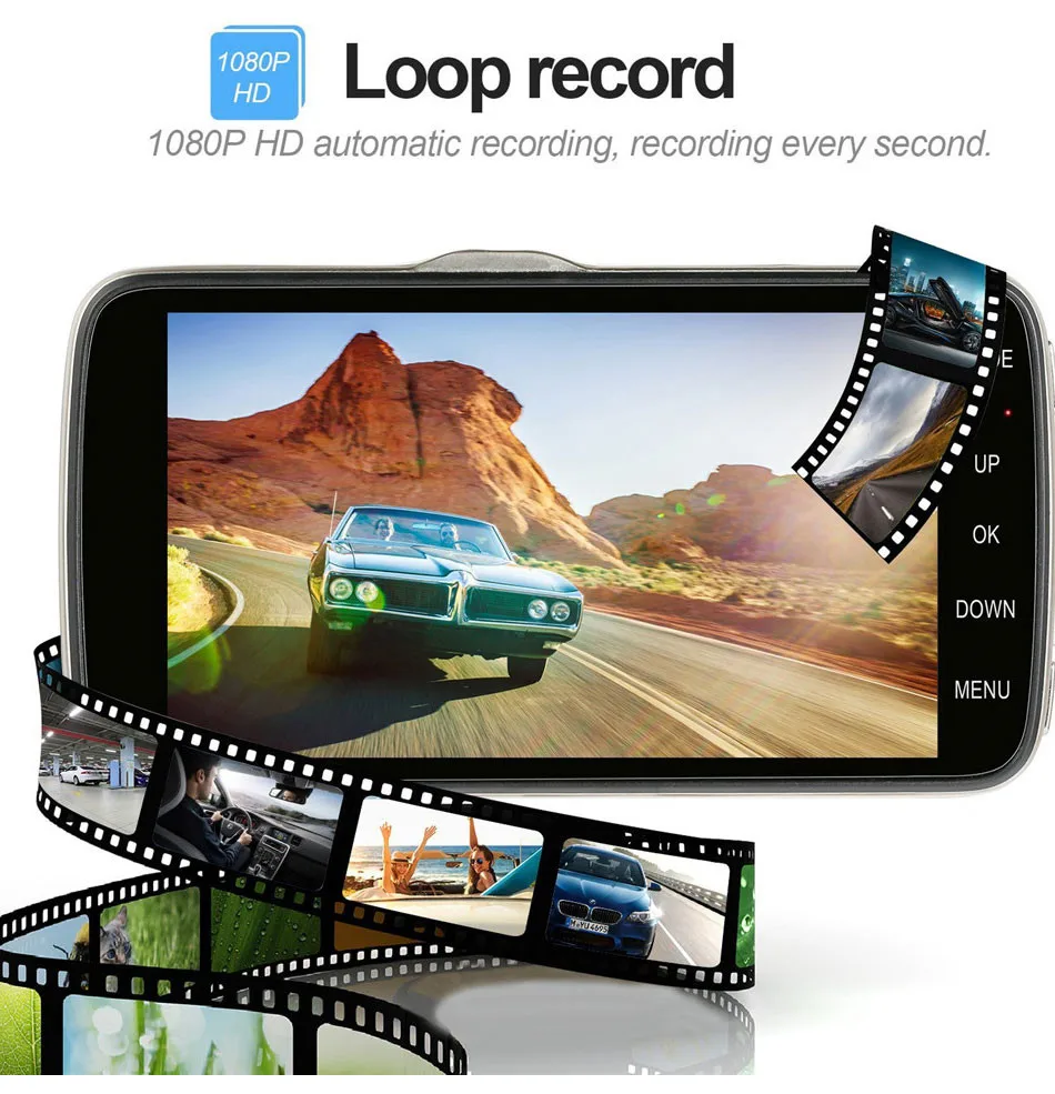 Lenvio HD 170 градусов Универсальный Автомобильный видеорегистратор DVR Dash камера Full HD 1080 P камера 4,0 дюймов ips Двойной Объектив Передняя и задняя запись видео