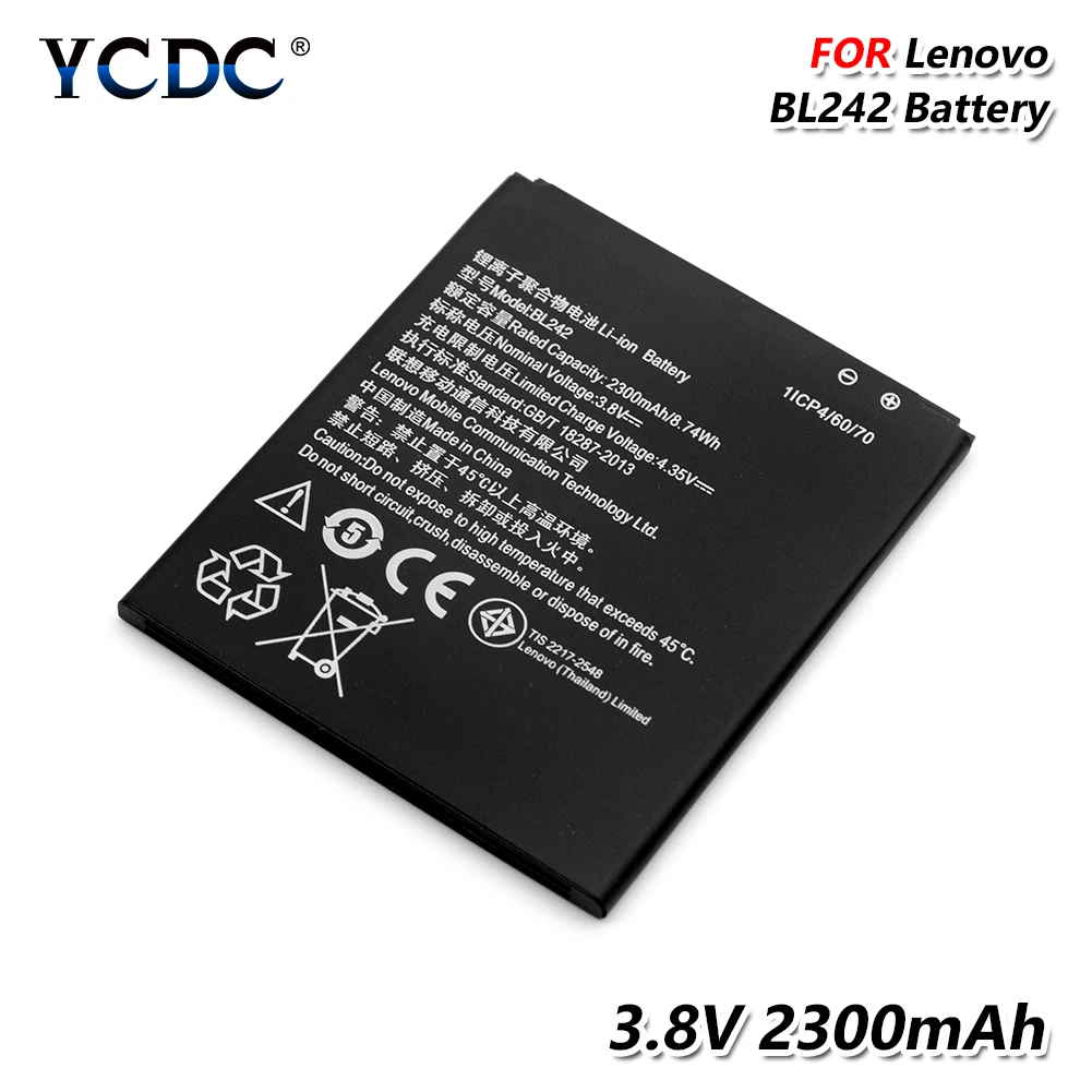 YCDC 3,8 V 2300 мА/ч, BL242 Перезаряжаемые Батарея для lenovo A6010 A6010 плюс лимон K3 K30-W K30-T K30-E литиевая батарея 3,8 V BL-242