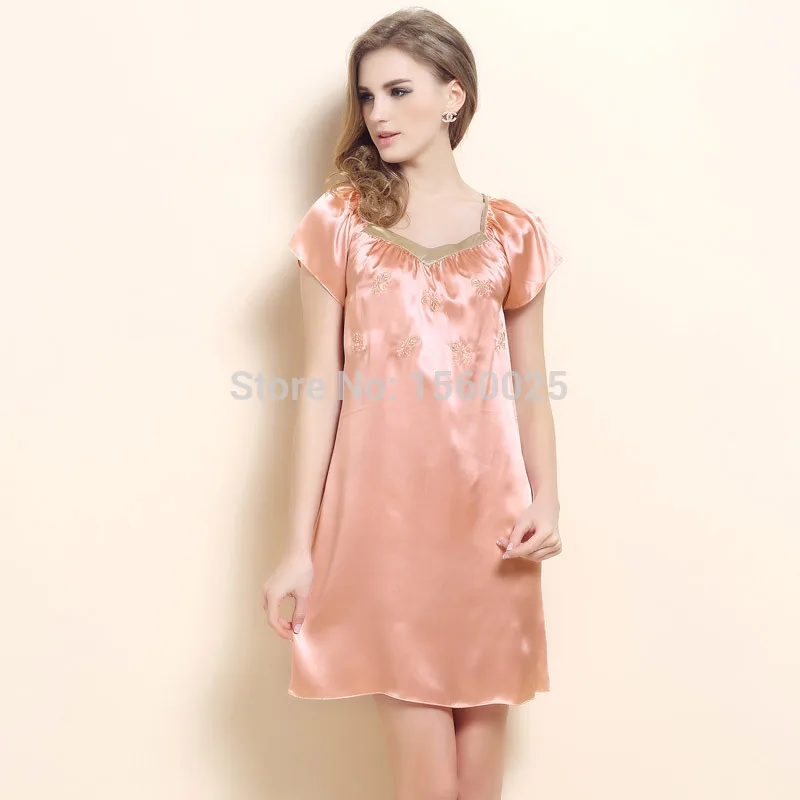 Брендовая шелковая ночная рубашка с коротким рукавом женская одежда для сна из